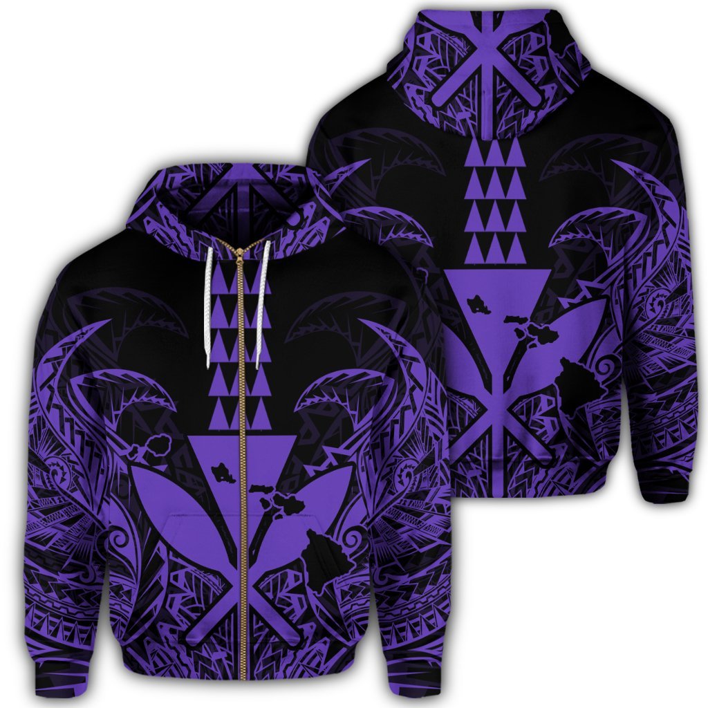 Hawaii Polynesian Zip Hoodie Kanaka Kakau Alan Style Purple Unisex Art - Polynesian Pride