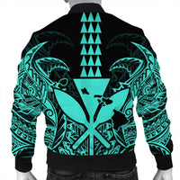 Hawaii Polynesian Kanaka Kakau Bomber Jacket - Alan Style Turquoise - AH - Polynesian Pride
