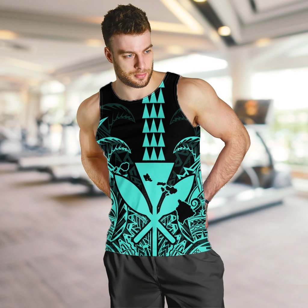 Hawaii Polynesian Kanaka Kakau Tank Top - Alan Style Turquoise - AH - Polynesian Pride