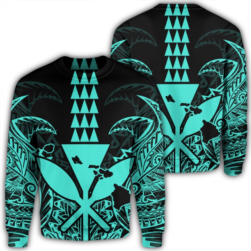 Hawaii Polynesian Kanaka Kakau Sweatshirt - Alan Style Turquoise - AH Unisex Black - Polynesian Pride