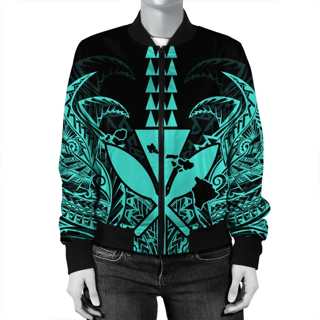 Hawaii Polynesian Kanaka Kakau Bomber Jacket - Alan Style Turquoise - AH - Polynesian Pride