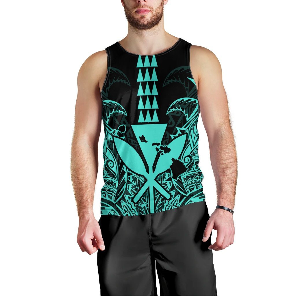 Hawaii Polynesian Kanaka Kakau Tank Top - Alan Style Turquoise - AH Black - Polynesian Pride