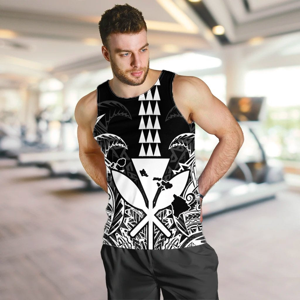 Hawaii Polynesian Kanaka Kakau Tank Top - Alan Style White - AH - Polynesian Pride