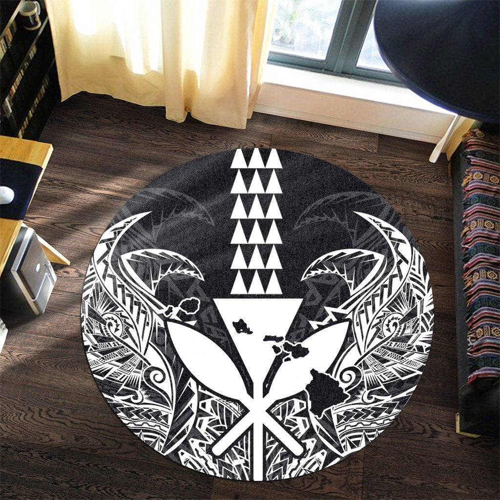 Hawaii Polynesian Kanaka Kakau Round Carpet - Alan Style White - AH - Polynesian Pride