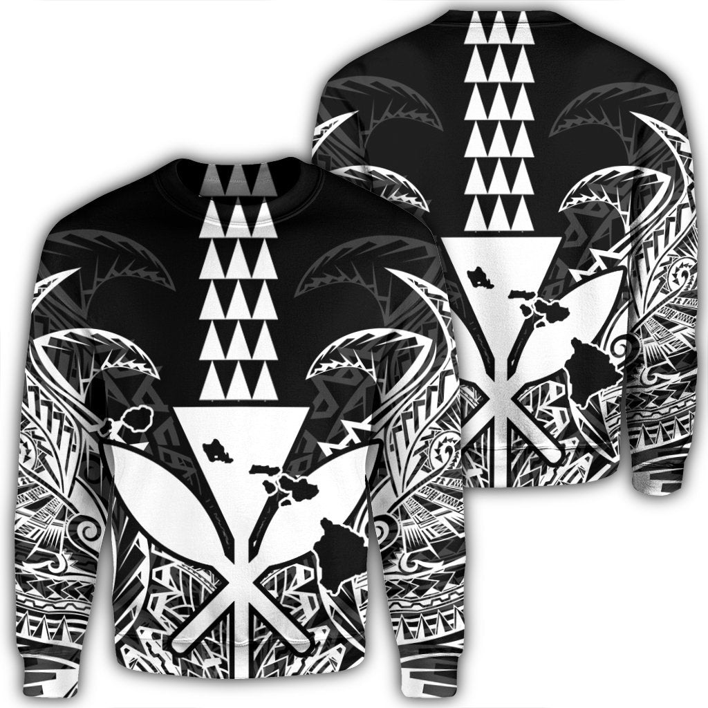Hawaii Polynesian Kanaka Kakau Sweatshirt - Alan Style White - AH Unisex Black - Polynesian Pride