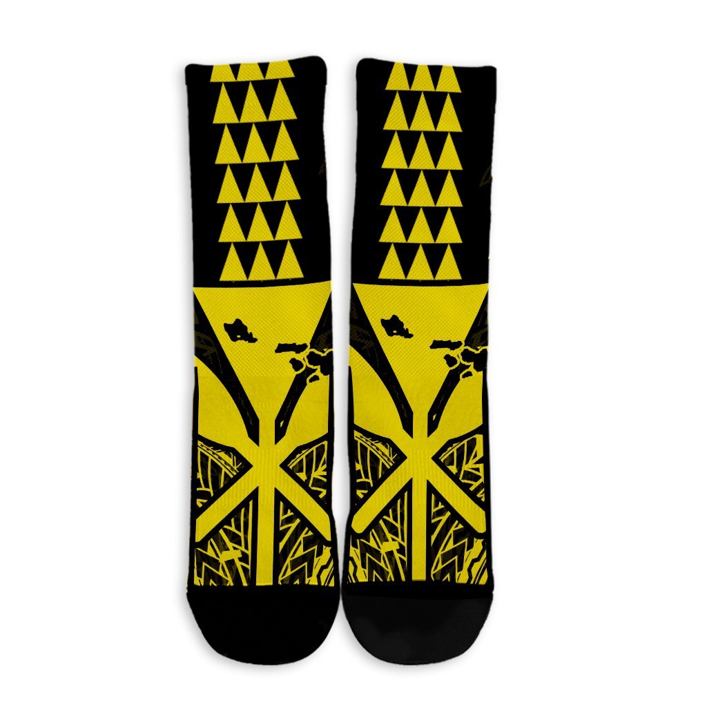 Hawaii Polynesian Kanaka Kakau Crew Socks - Alan Style Yellow - AH - Polynesian Pride