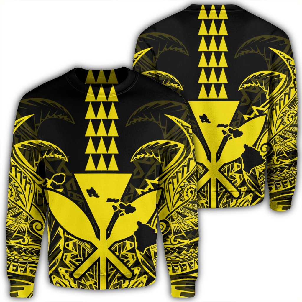 Hawaii Polynesian Kanaka Kakau Sweatshirt - Alan Style Yellow - AH Unisex Black - Polynesian Pride