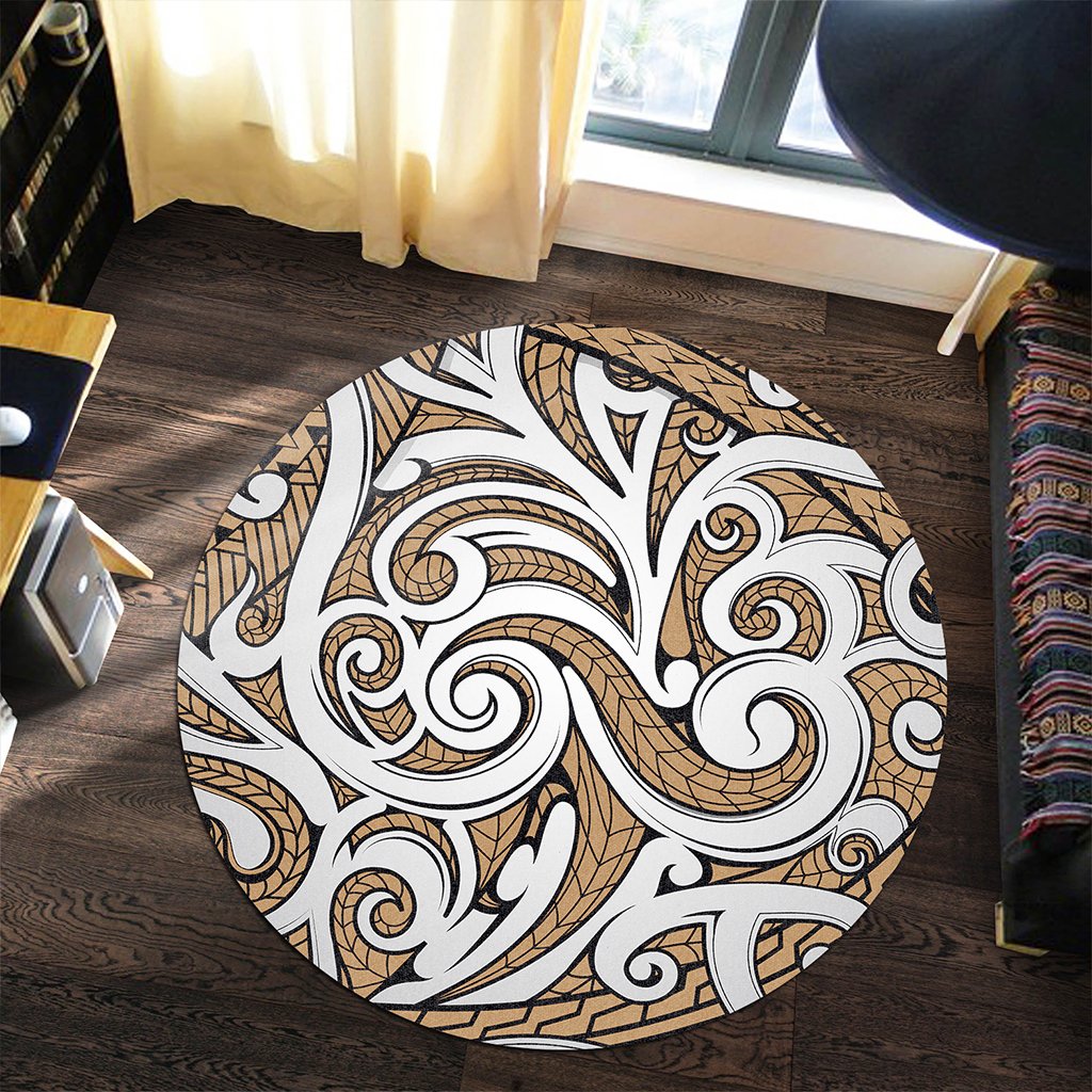 Hawaii Polynesian Maori Ethnic Ornament Gold Round Carpet - AH - Polynesian Pride