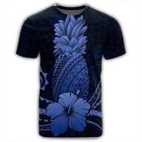 Hawaii Polynesian Pineapple Hibiscus T Shirt Blue - Polynesian Pride