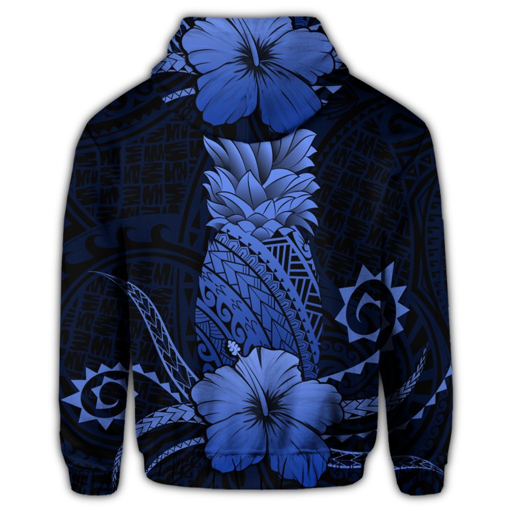 Hawaii Polynesian Zip Hoodie Pineapple Hibiscus Blue - Polynesian Pride