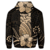 Hawaii Polynesian Zip Hoodie Pineapple Hibiscus Gold - Polynesian Pride