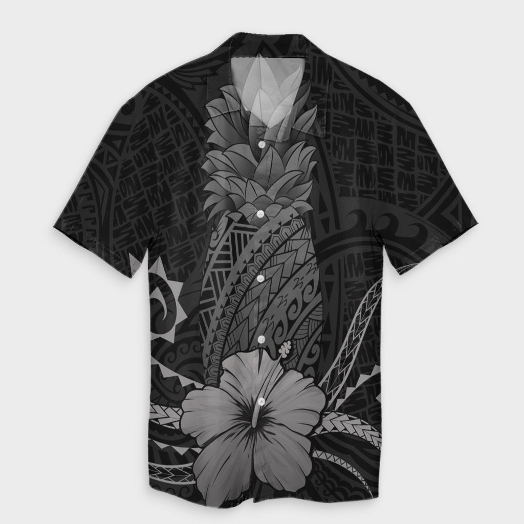 Hawaii Polynesian Pineapple Hibiscus Hawaiian Shirt - Gray - AH Unisex Black - Polynesian Pride