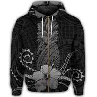 Hawaii Polynesian Zip Hoodie Pineapple Hibiscus Gray - Polynesian Pride