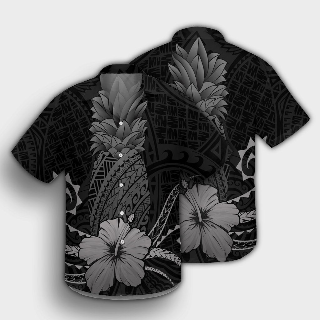 Hawaii Polynesian Pineapple Hibiscus Hawaiian Shirt - Gray - AH - Polynesian Pride
