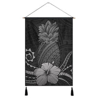Hawaii Polynesian Pineapple Hibiscus Hanging Poster - Gray - AH Hanging Poster Cotton And Linen - Polynesian Pride