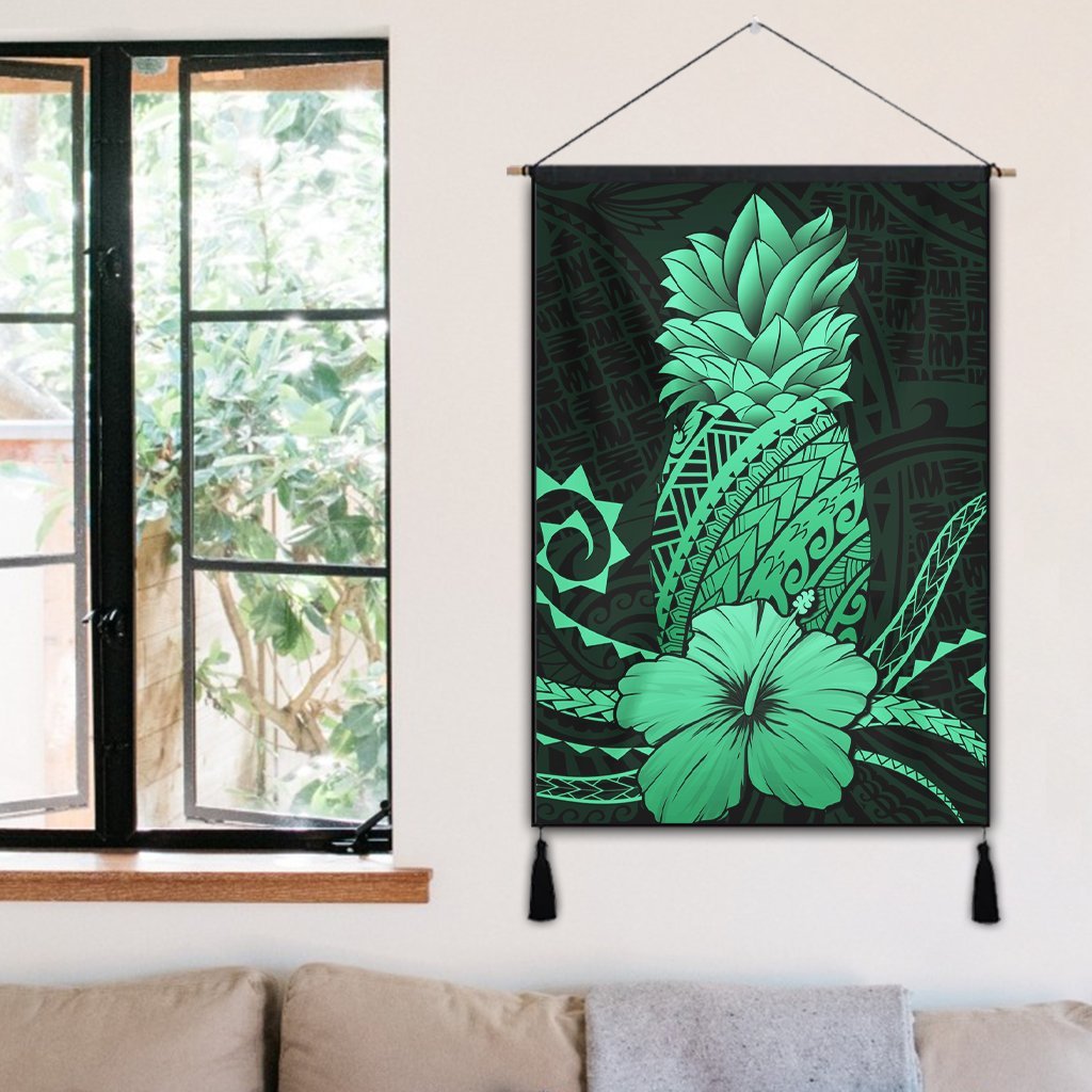 Hawaii Polynesian Pineapple Hibiscus Hanging Poster - Green - AH - Polynesian Pride