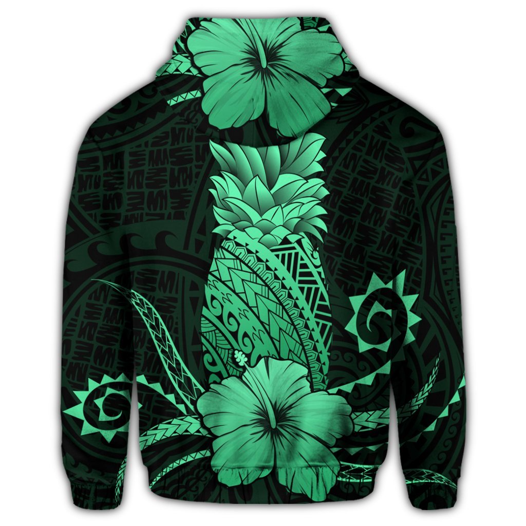 Hawaiian Polynesian Pineapple Hibiscus Hoodie Green - Polynesian Pride