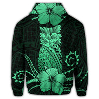Hawaii Polynesian Zip Hoodie Pineapple Hibiscus Green - Polynesian Pride