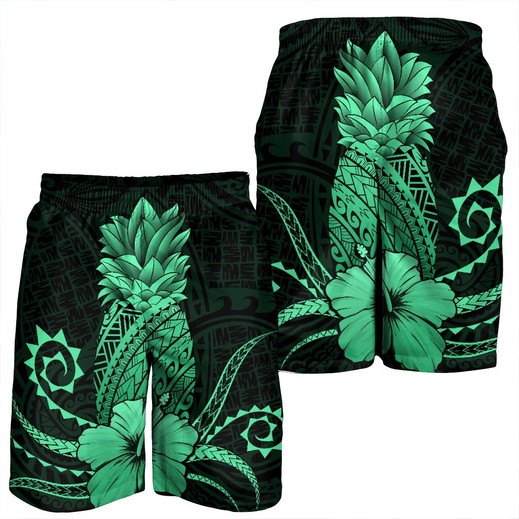 Hawaii Polynesian Pineapple Hibiscus Men's Shorts - Green - AH - Polynesian Pride