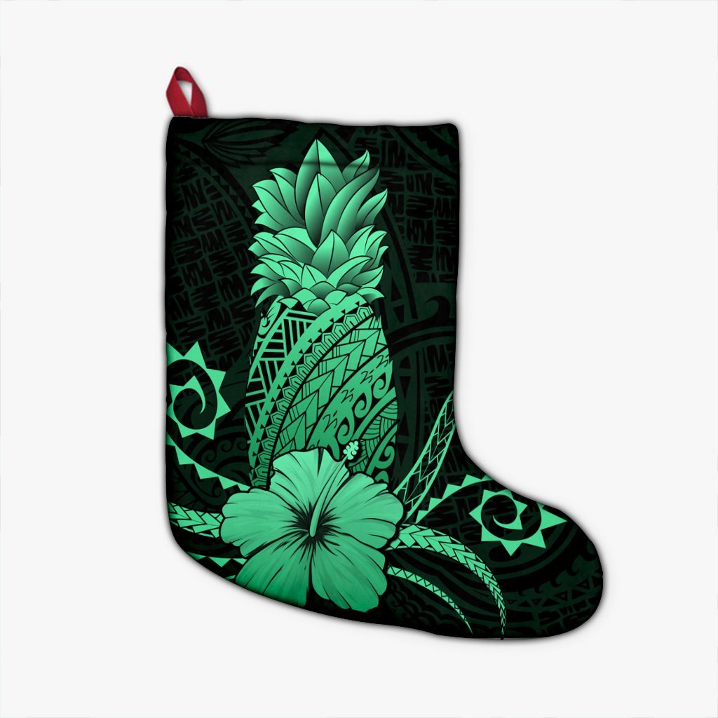 Hawaii Polynesian Pineapple Hibiscus Christmas Stocking - Green - AH Christmas Stocking 26 X 42 cm Black - Polynesian Pride