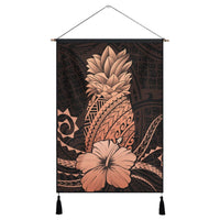 Hawaii Polynesian Pineapple Hibiscus Hanging Poster - Orange - AH Hanging Poster Cotton And Linen - Polynesian Pride
