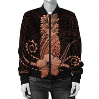 Hawaii Polynesian Pineapple Hibiscus Bomber Jacket - Orange - AH - Polynesian Pride