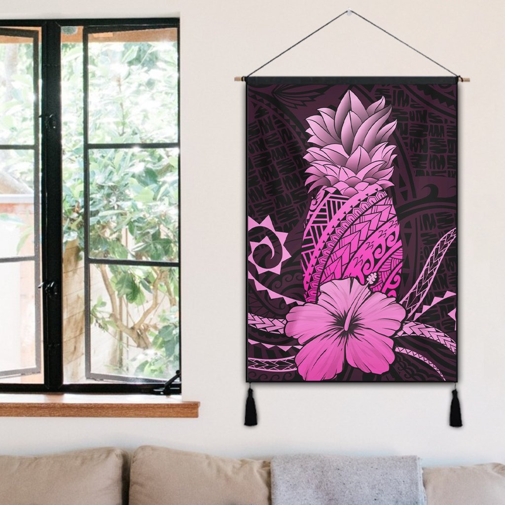 Hawaii Polynesian Pineapple Hibiscus Hanging Poster - Pink - AH - Polynesian Pride