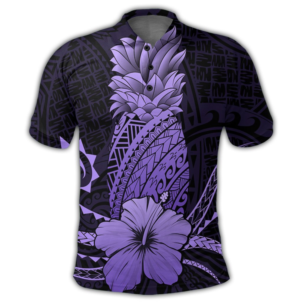 Hawaii Polynesian Pineapple Hibiscus Polo Shirt Purple - Polynesian Pride