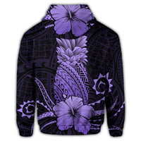 Hawaii Polynesian Zip Hoodie Pineapple Hibiscus Purple - Polynesian Pride