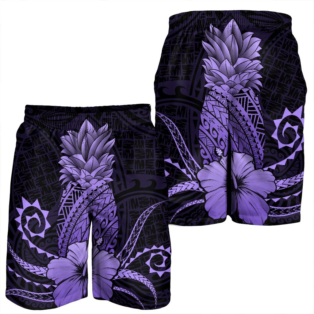 Hawaii Polynesian Pineapple Hibiscus Men's Shorts - Purple - AH - Polynesian Pride