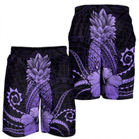 Hawaii Polynesian Pineapple Hibiscus Men's Shorts - Purple - AH - Polynesian Pride