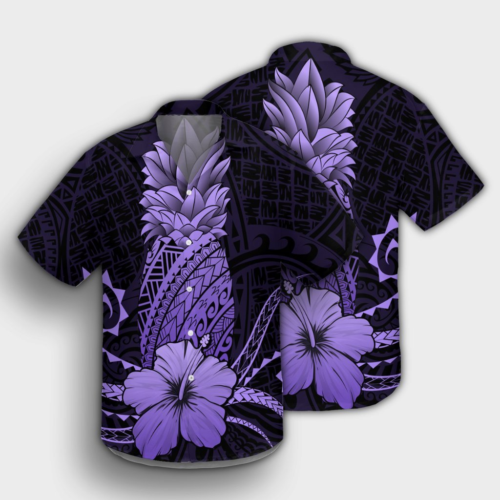 Hawaii Polynesian Pineapple Hibiscus Hawaiian Shirt - Purple - AH - Polynesian Pride