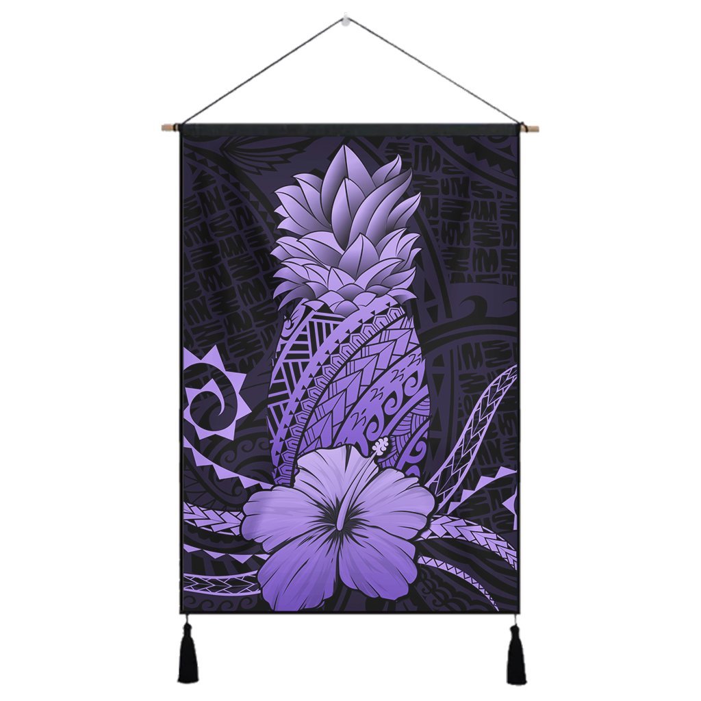 Hawaii Polynesian Pineapple Hibiscus Hanging Poster - Purple - AH Hanging Poster Cotton And Linen - Polynesian Pride