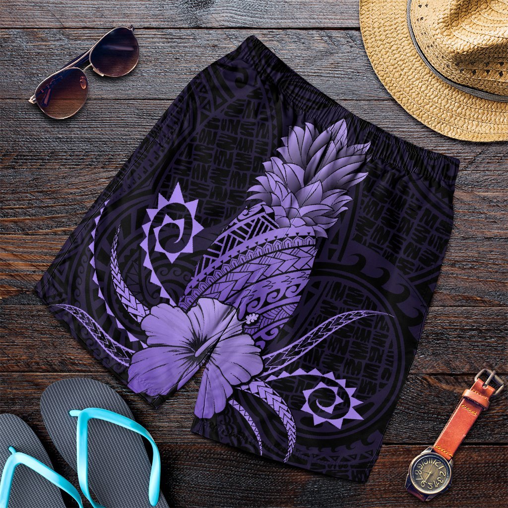 Hawaii Polynesian Pineapple Hibiscus Men's Shorts - Purple - AH Art - Polynesian Pride