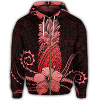 Hawaii Polynesian Zip Hoodie Pineapple Hibiscus Red - Polynesian Pride