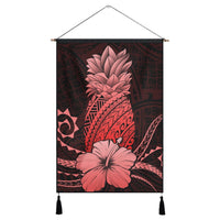 Hawaii Polynesian Pineapple Hibiscus Hanging Poster - Red - AH Hanging Poster Cotton And Linen - Polynesian Pride