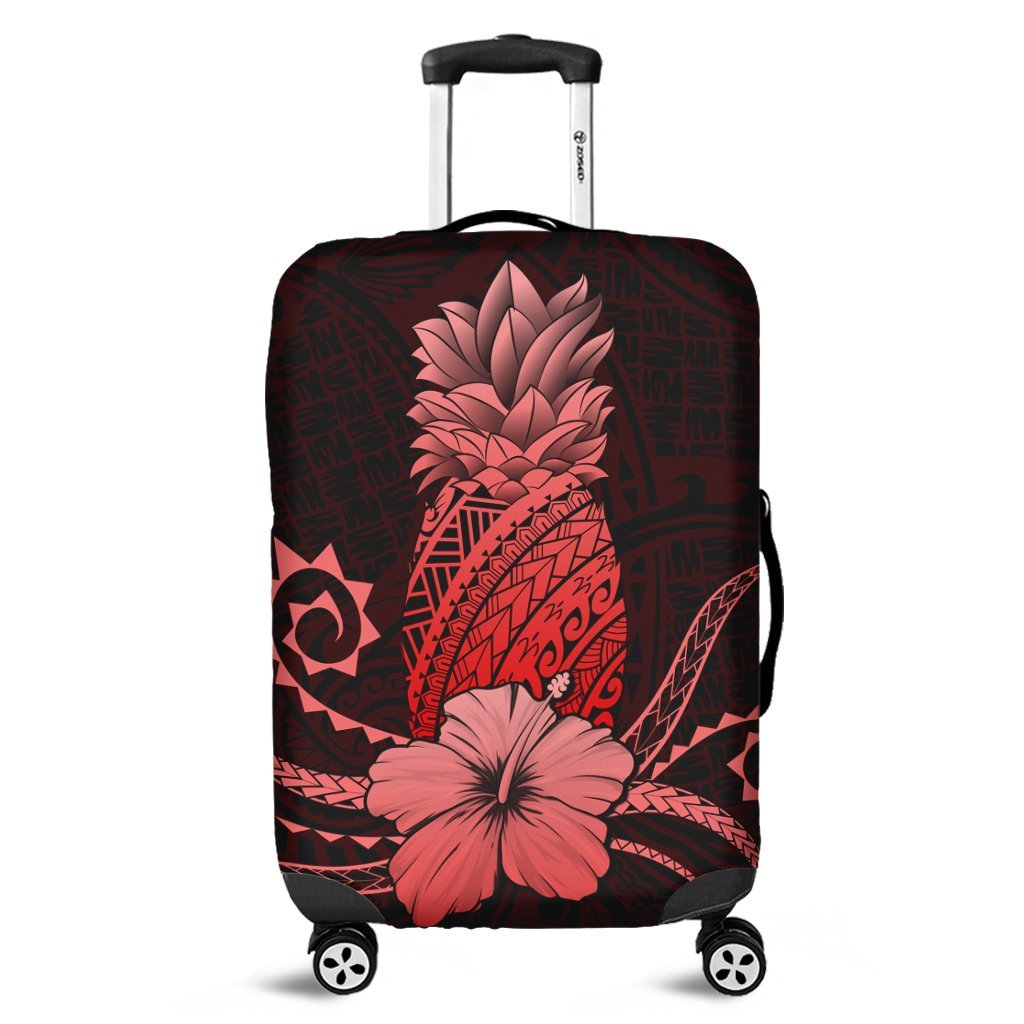 Hawaii Polynesian Pineapple Hibiscus Luggage Covers - Red - AH Black - Polynesian Pride