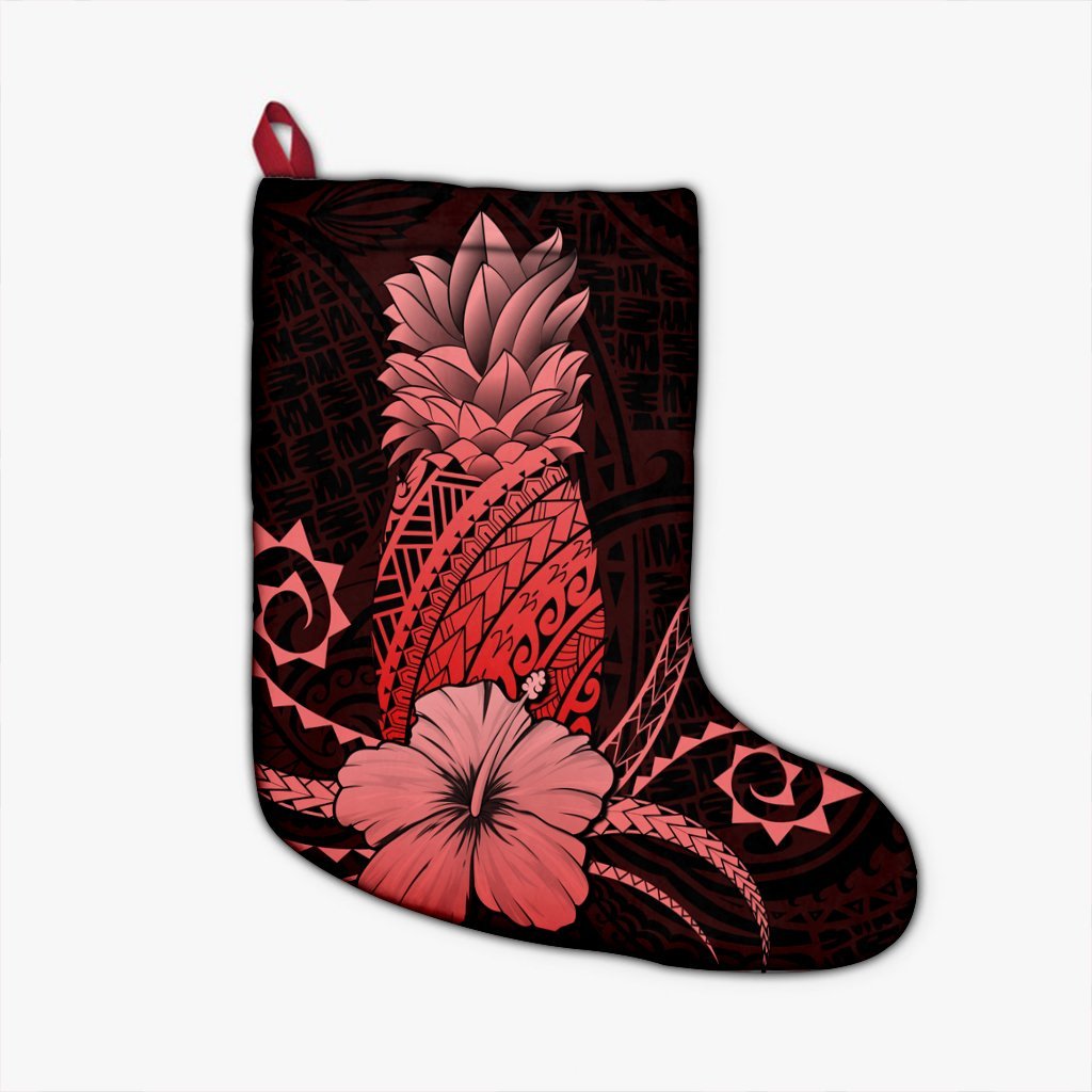 Hawaii Polynesian Pineapple Hibiscus Christmas Stocking - Red - AH Christmas Stocking 26 X 42 cm Black - Polynesian Pride