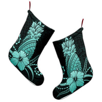 Hawaii Polynesian Pineapple Hibiscus Christmas Stocking - Turquoise - AH - Polynesian Pride