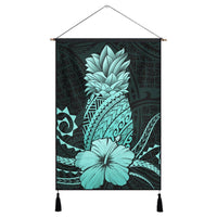 Hawaii Polynesian Pineapple Hibiscus Hanging Poster - Turquoise - AH Hanging Poster Cotton And Linen - Polynesian Pride