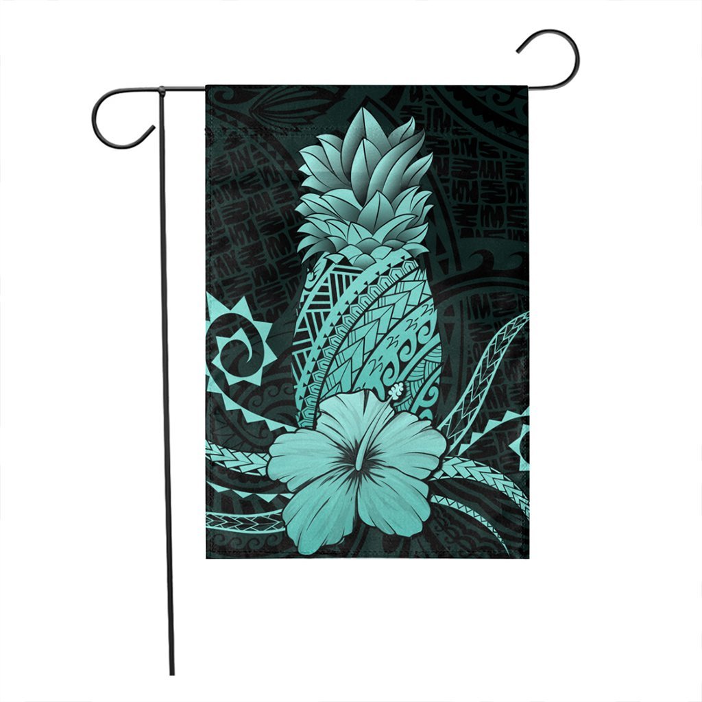 Hawaii Polynesian Pineapple Hibiscus Flag - Turquoise - AH - Polynesian Pride