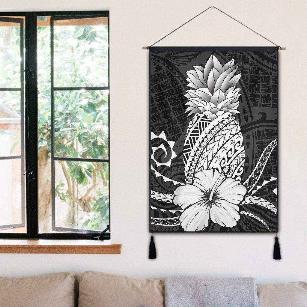 Hawaii Polynesian Pineapple Hibiscus Hanging Poster - White - AH - Polynesian Pride