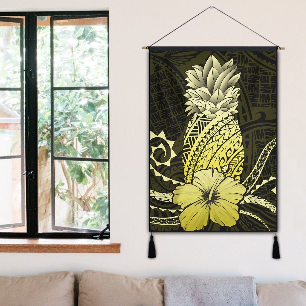 Hawaii Polynesian Pineapple Hibiscus Hanging Poster - Yellow - AH - Polynesian Pride