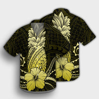 Hawaii Polynesian Pineapple Hibiscus Hawaiian Shirt - Yellow - AH - Polynesian Pride
