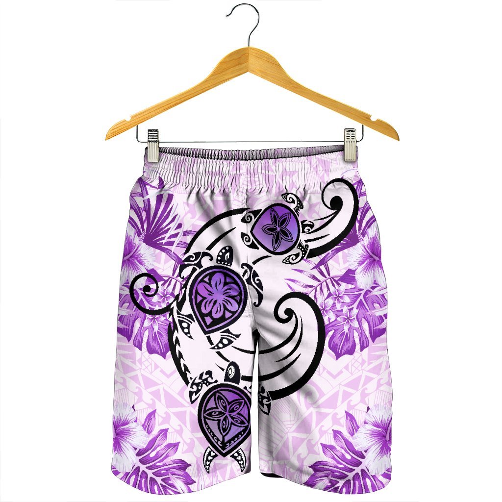Hawaii Polynesian Plumeria Hibiscus Turtle Men's Shorts - AH - Jack Style - Pink - Polynesian Pride