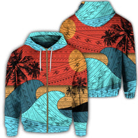 Hawaii Polynesian Sun Down Zip Hoodie Unisex Art - Polynesian Pride