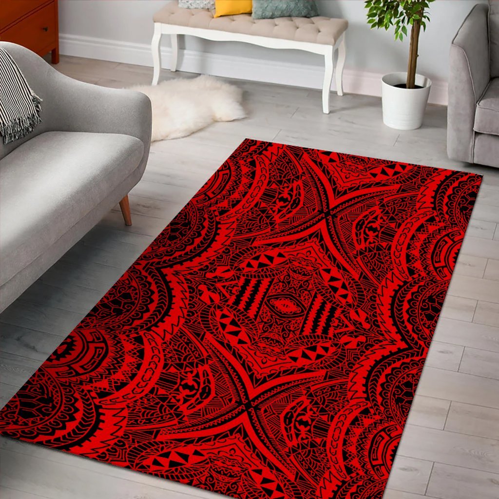 Hawaii Polynesian Symmetry Red Area Rug - AH - Polynesian Pride