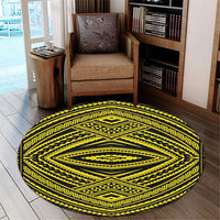 Hawaii Polynesian Tatau Yellow Round Carpet - AH Round Carpet Luxurious Plush - Polynesian Pride