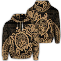 Hawaii Polynesian Turtle Zip Hoodie Gold Unisex Art - Polynesian Pride