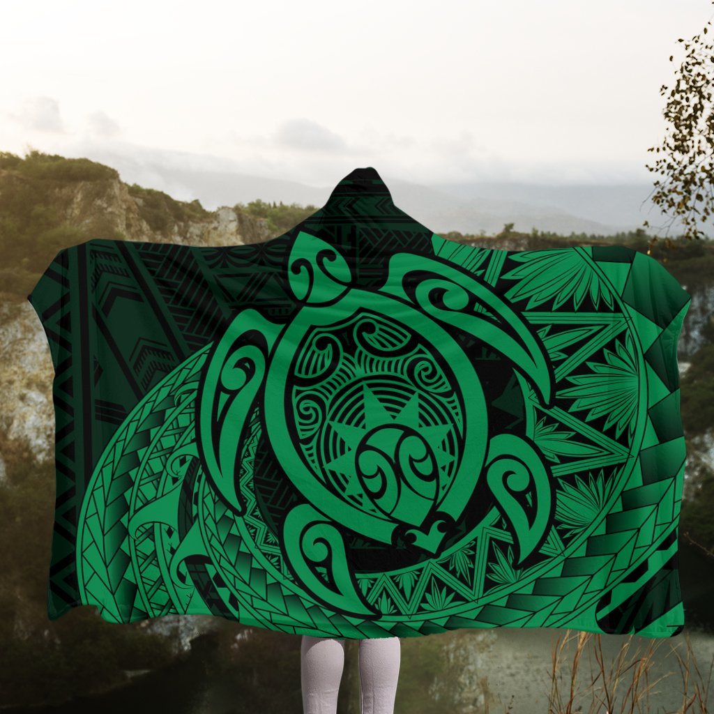 Hawaii Polynesian Turtle Hooded Blanket - Green - AH - Polynesian Pride